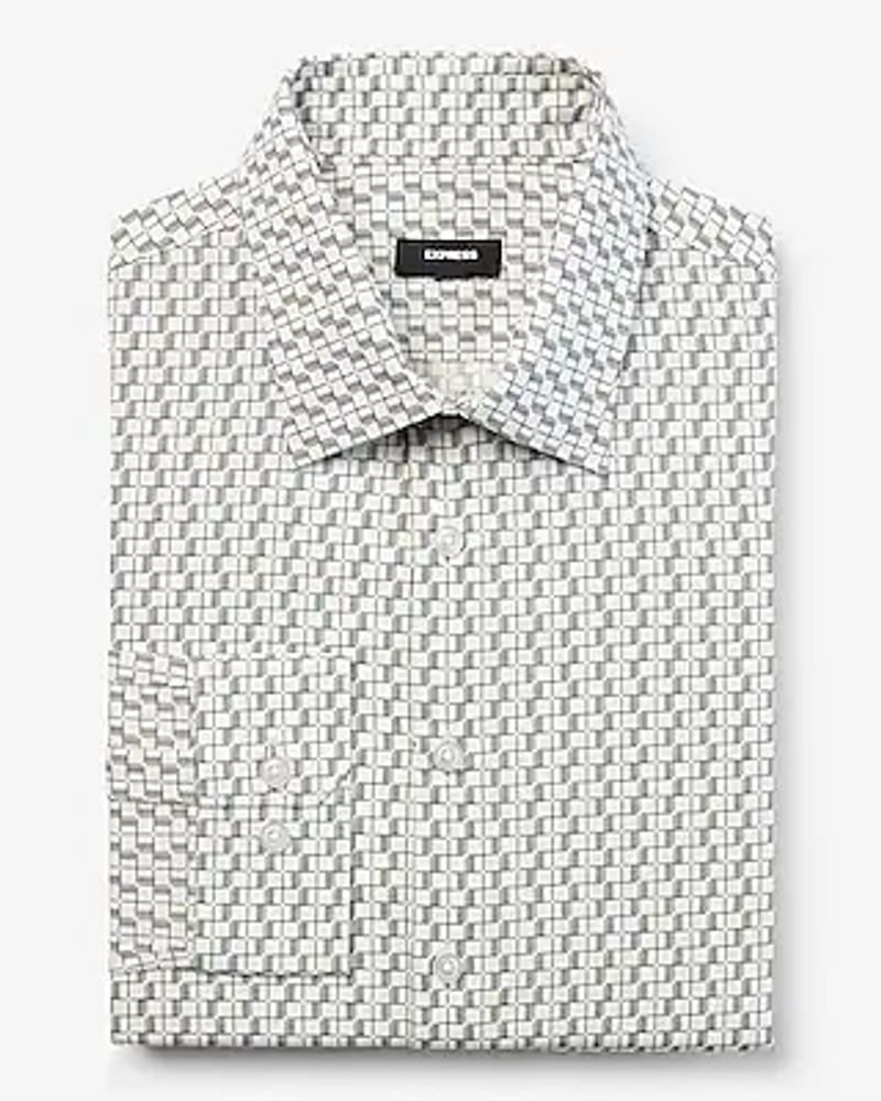 Slim Geo Print Stretch 1Mx Dress Shirt White Men's XS