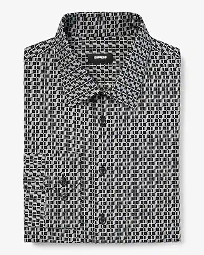 Slim Geo Print Stretch 1Mx Dress Shirt Black Men's XS