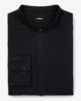 Slim Solid Stretch Linen Banded Collar 1Mx Dress Shirt Black Men's XS