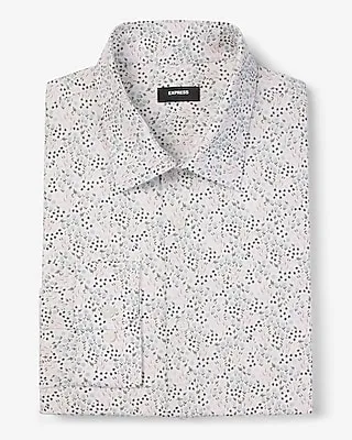 Big & Tall Extra Slim Mini Floral Stretch 1Mx Dress Shirt White Men's XXL