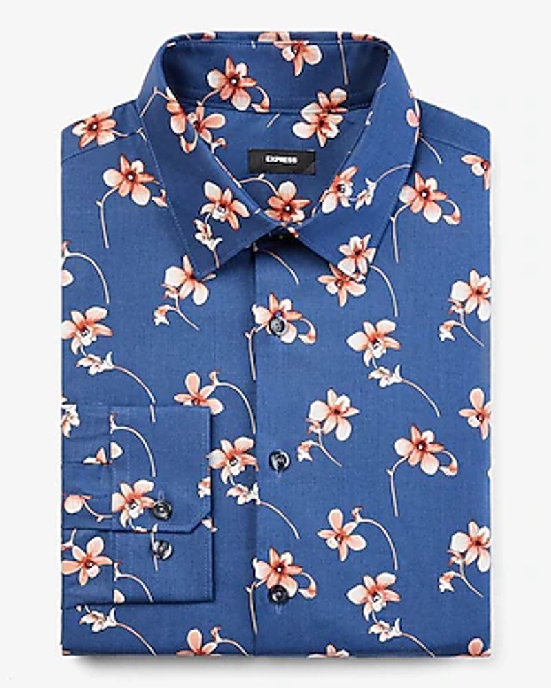 Slim Floral Stretch 1Mx Dress Shirt Blue Men's XS