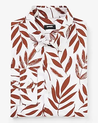 Slim Leaf Print Stretch 1Mx Dress Shirt Men's