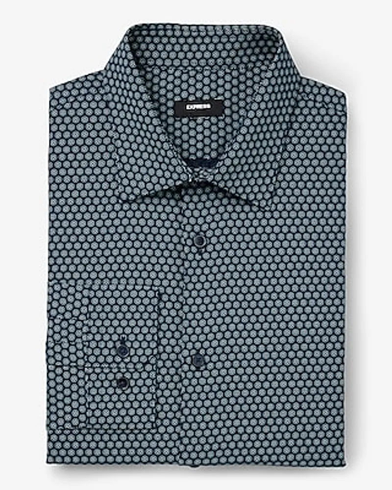 Slim Mini Dot Geo Print Stretch 1Mx Dress Shirt Blue Men's Tall