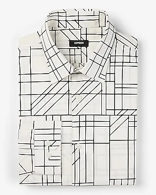 Slim Line Print Stretch 1Mx Dress Shirt White Men's XL Tall