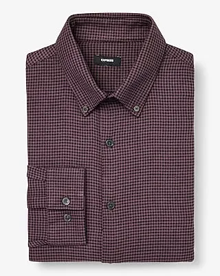 Big & Tall Extra Slim Gingham Stretch Flannel 1Mx Dress Shirt Purple Men's XXL