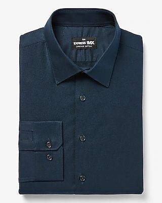 Slim Solid Stretch Cotton 1Mx Dress Shirt Blue Men