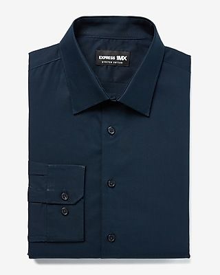 Extra Slim Solid Stretch Cotton 1Mx Dress Shirt Blue Men's M