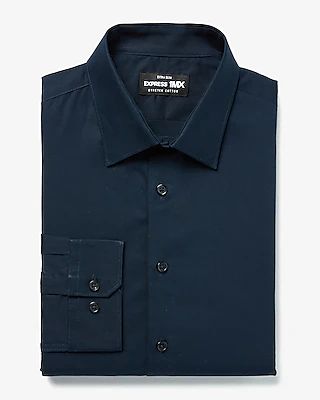 Classic Solid Stretch Cotton 1Mx Dress Shirt Blue Men's L Tall