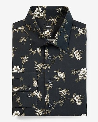 Classic Floral Print Stretch 1Mx Dress Shirt Men