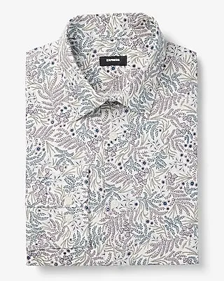 Extra Slim Mini Plant Print Stretch 1Mx Dress Shirt White Men's M Tall