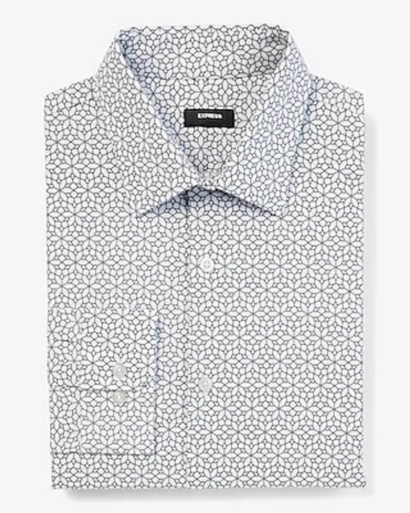 Extra Slim Geo Print Stretch 1Mx Dress Shirt White Men's XXL Tall