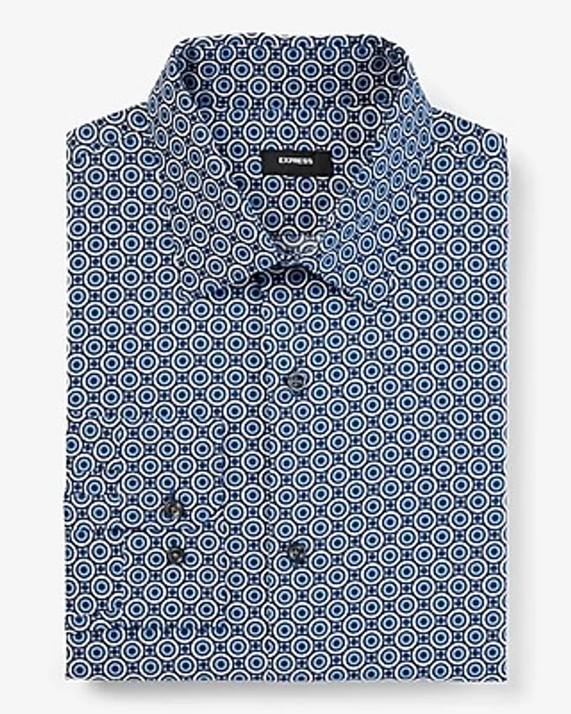 Slim Geo Dot Print Stretch 1Mx Dress Shirt Blue Men's XS