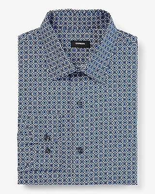 Slim Geo Dot Print Stretch 1Mx Dress Shirt Blue Men's XS