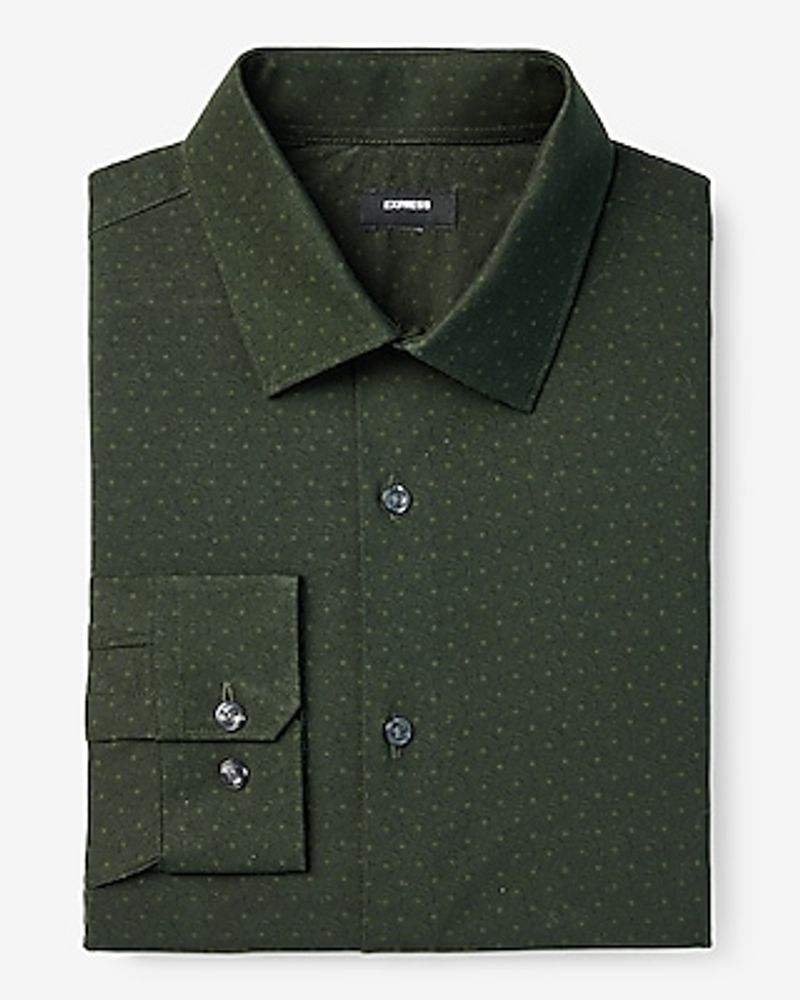 Slim Geo Twist Print Stretch 1Mx Dress Shirt Green Men's XS