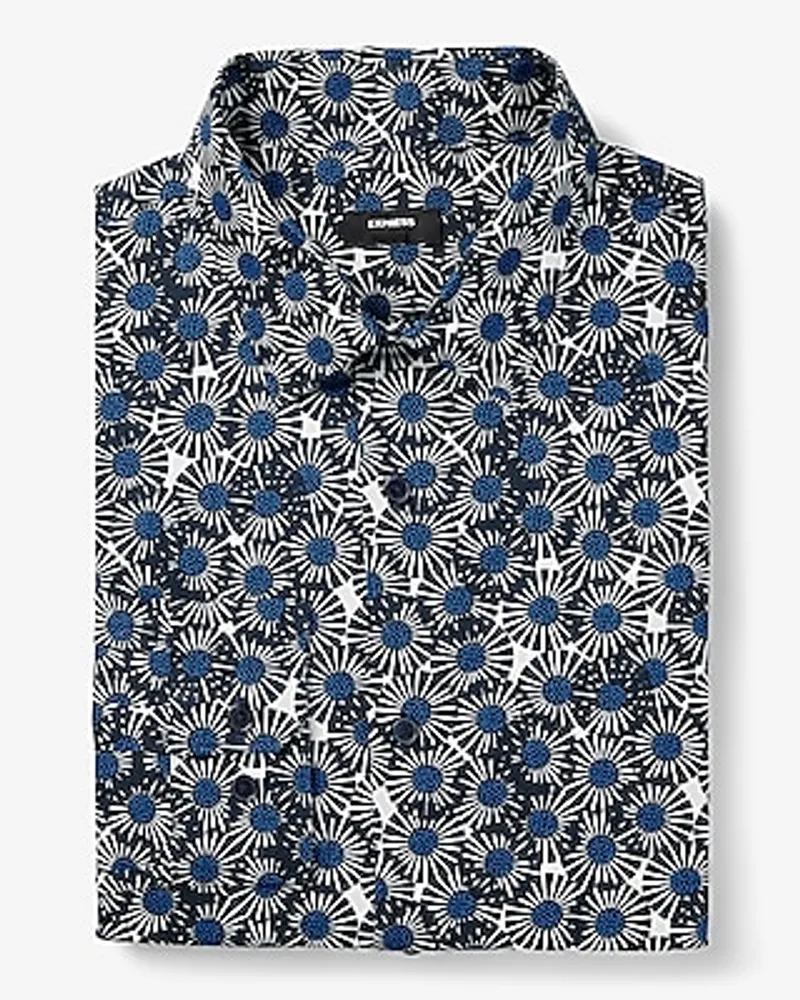 Slim Abstract Floral Stretch 1Mx Dress Shirt Blue Men's M