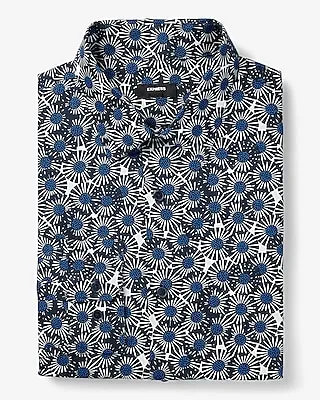 Slim Abstract Floral Stretch 1Mx Dress Shirt Blue Men's