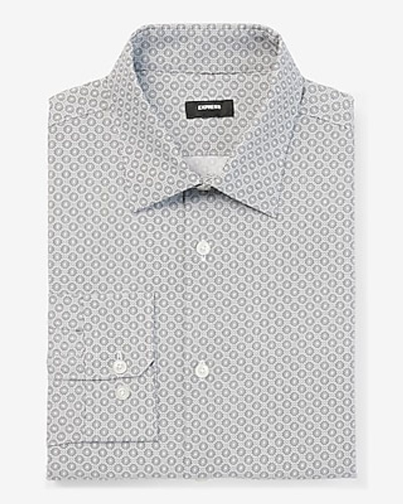 Slim Geo Dot Print Stretch 1Mx Dress Shirt White Men's XS