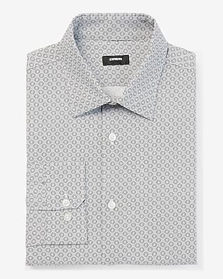 Slim Geo Dot Print Stretch 1Mx Dress Shirt White Men's XS