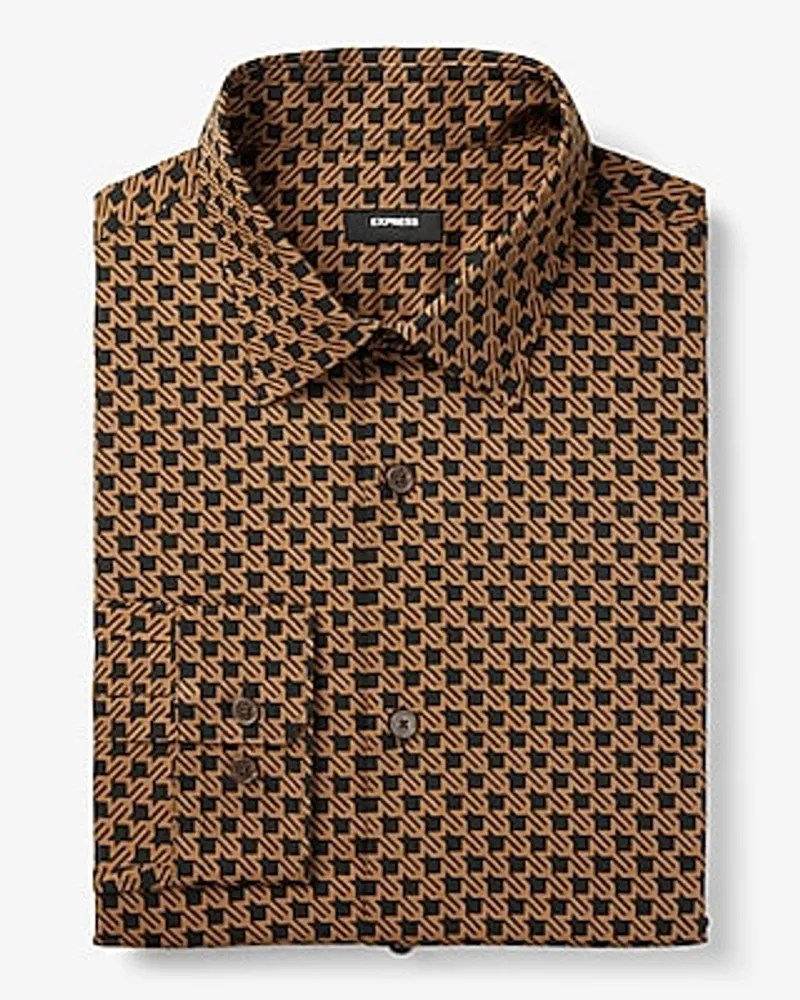 Slim Houndstooth Stretch 1Mx Dress Shirt Men's