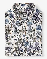 Extra Slim Floral Bird Print Stretch 1Mx Dress Shirt White Men's M Tall