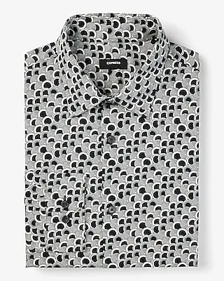 Slim Layered Circle Print Stretch 1Mx Dress Shirt Black Men's XL