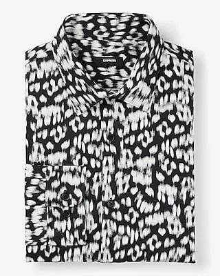 Slim Blurred Print Herringbone Stretch 1Mx Dress Shirt Black Men's M Tall