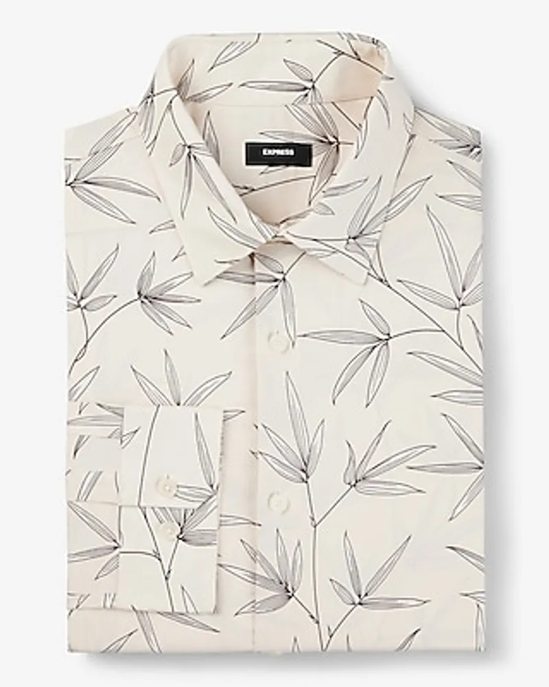 Express Slim Leaf Print Stretch 1Mx Dress Shirt White Men's | Foxvalley Mall