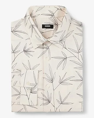 Slim Leaf Print Stretch 1Mx Dress Shirt White Men's XL Tall