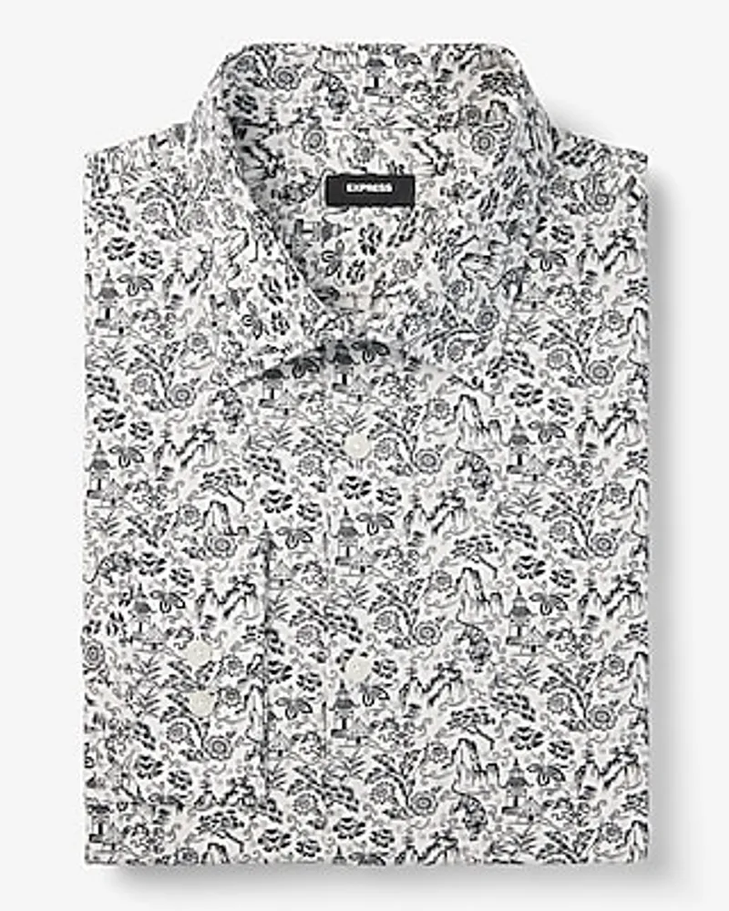 Slim Floral Village Print Stretch 1Mx Dress Shirt