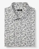 Slim Floral Village Print Stretch 1Mx Dress Shirt Black Men's