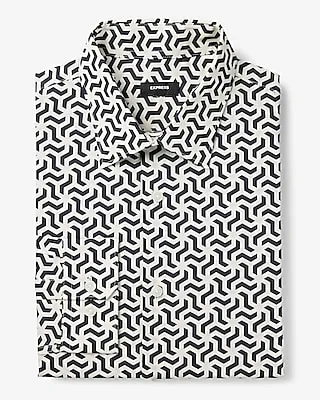 Slim Abstract Geo Stretch 1Mx Dress Shirt White Men's