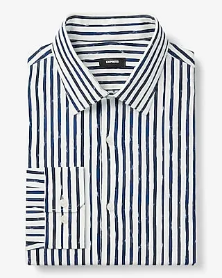 Slim Painted Stripe Stretch 1Mx Dress Shirt Blue Men's L