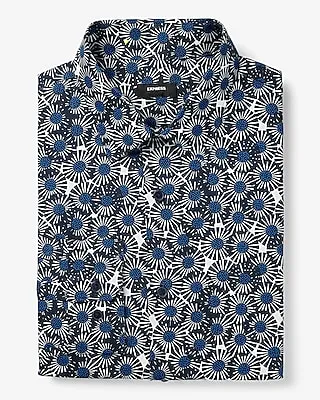 Slim Abstract Floral Stretch 1Mx Dress Shirt Blue Men's