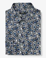 Big & Tall Extra Slim Abstract Floral Stretch 1Mx Dress Shirt Blue Men's XXL