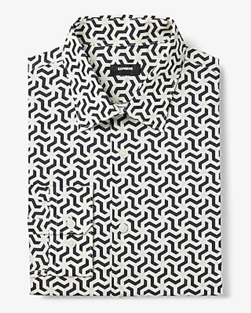 Slim Abstract Geo Stretch 1Mx Dress Shirt White Men's