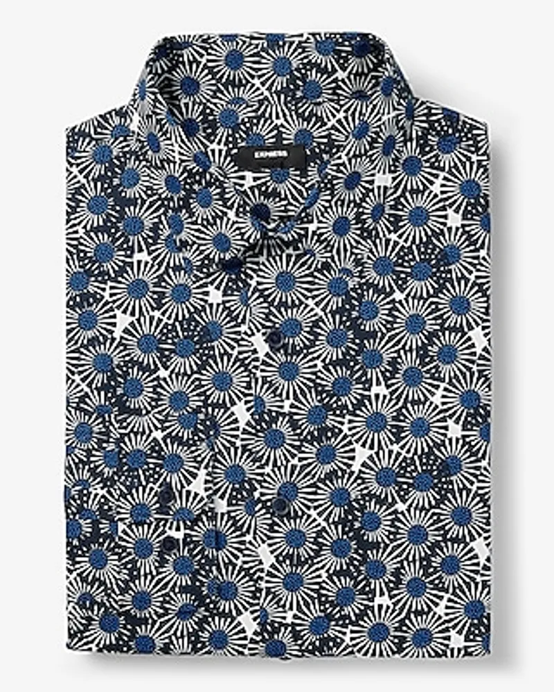 Classic Abstract Floral Stretch 1Mx Dress Shirt Blue Men's S