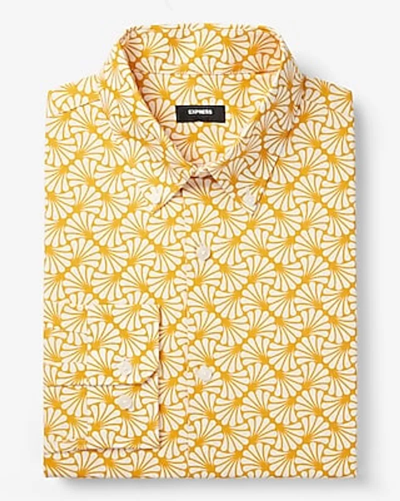 Classic Abstract Stretch 1Mx Dress Shirt Yellow Men's XL