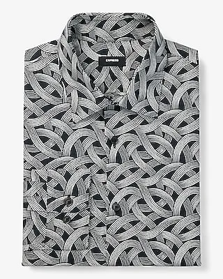 Slim Woven Abstract Print Stretch 1Mx Dress Shirt Black Men's XXL Tall