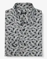 Slim Woven Abstract Print Stretch 1Mx Dress Shirt Black Men's M