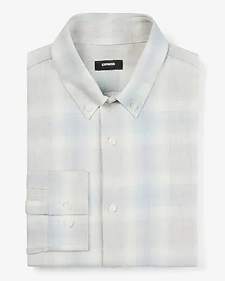 Slim Plaid Flannel 1Mx Dress Shirt Silver Men's XL