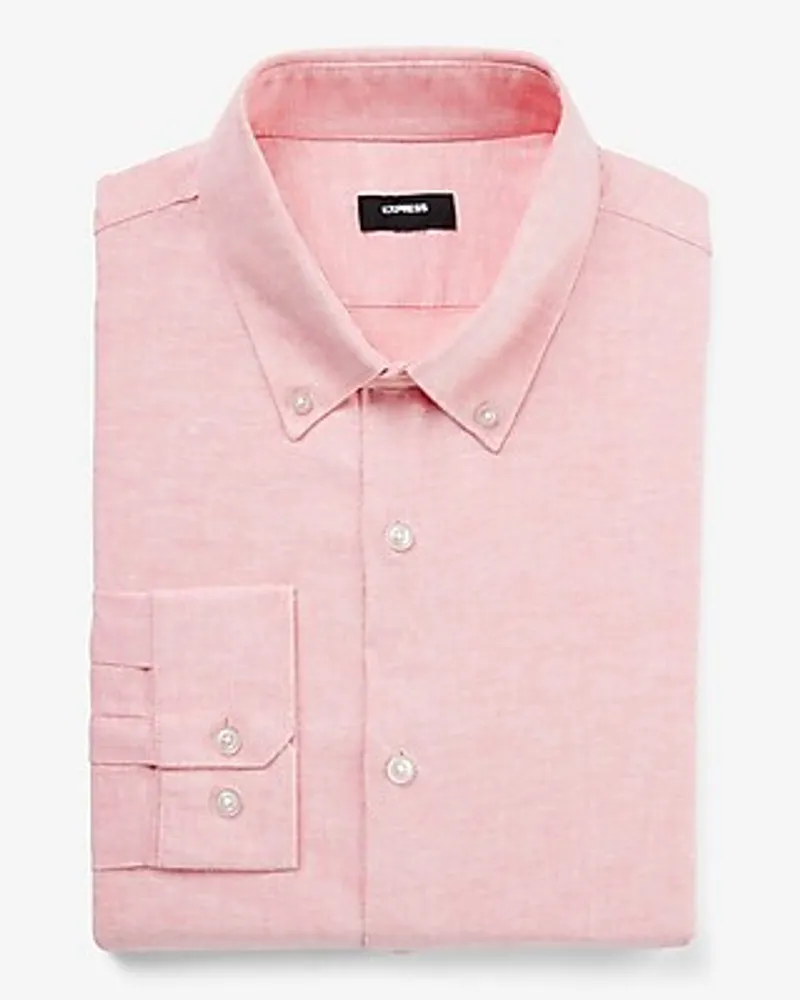 Slim Solid Linen-Cotton Blend Stretch 1Mx Dress Shirt Pink Men's