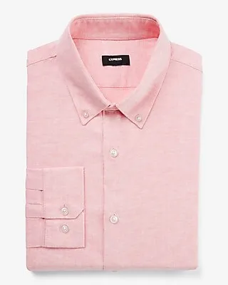 Slim Solid Linen-Cotton Blend Stretch 1Mx Dress Shirt Pink Men's