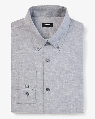 Slim Solid Linen-Cotton Blend Stretch 1Mx Dress Shirt Men's