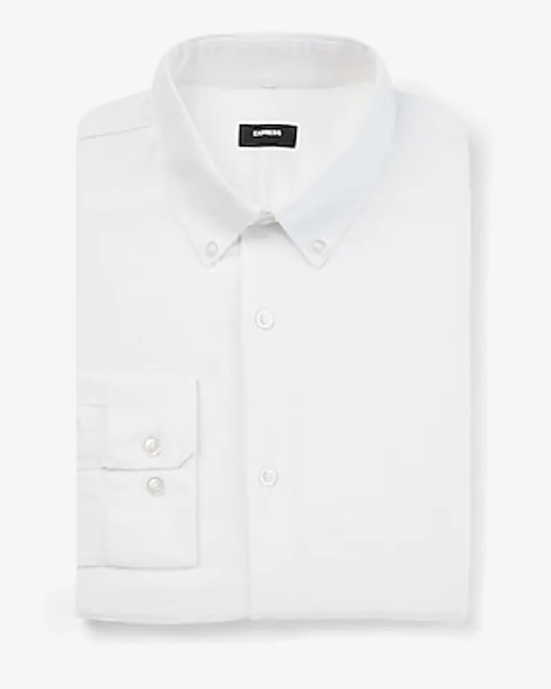 Express Slim Solid Stretch 1Mx Dress Shirt White Men's M