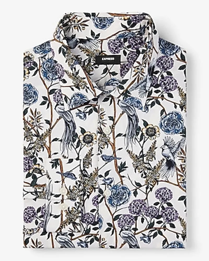 Slim Floral Bird Print Stretch 1Mx Dress Shirt