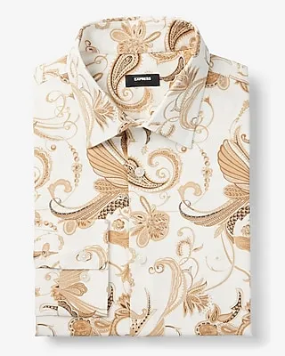 Slim Paisley Twill Stretch 1Mx Dress Shirt White Men's