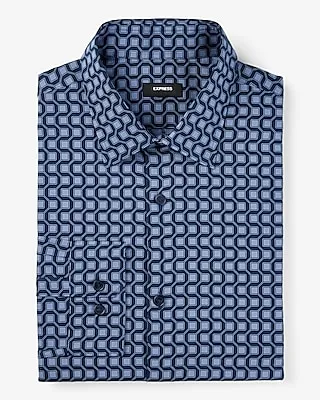 Slim Square Geo Stretch 1Mx Dress Shirt Blue Men's