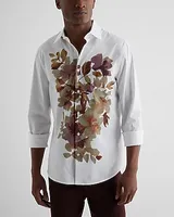 Slim Floral Graphic Stretch 1Mx Dress Shirt White Men's