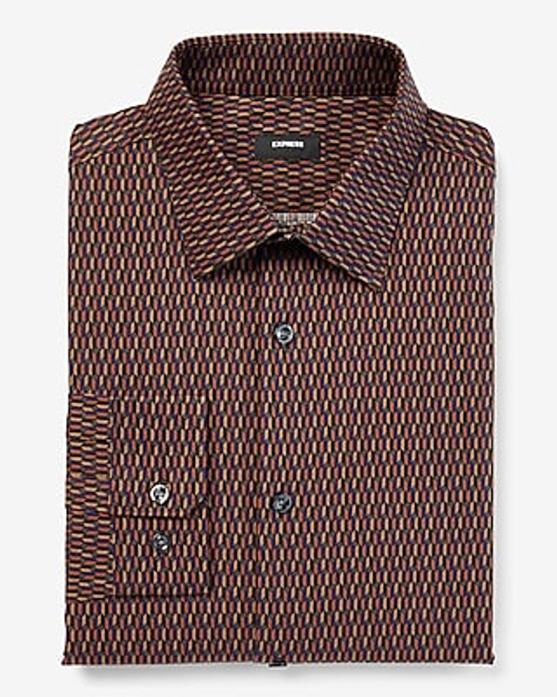 Slim Geo Print Stretch 1Mx Dress Shirt Brown Men's XL