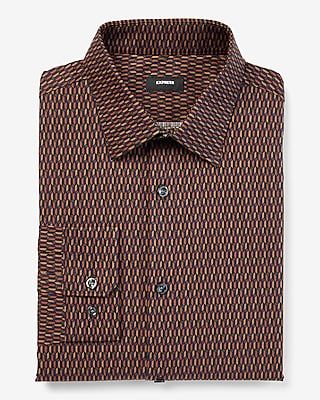 Slim Geo Print Stretch 1Mx Dress Shirt Brown Men's XL